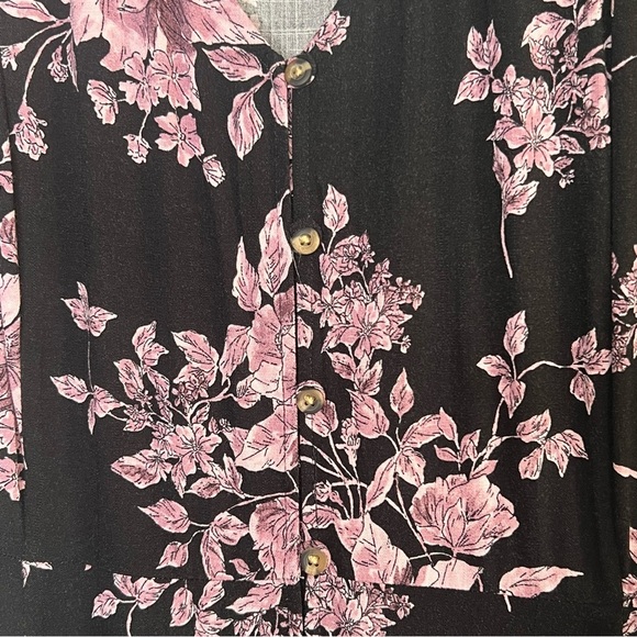 Torrid Dress Midi Rayon Slub Button Front Tie Black Pink Floral Plus Size 4X NEW - Picture 6 of 15